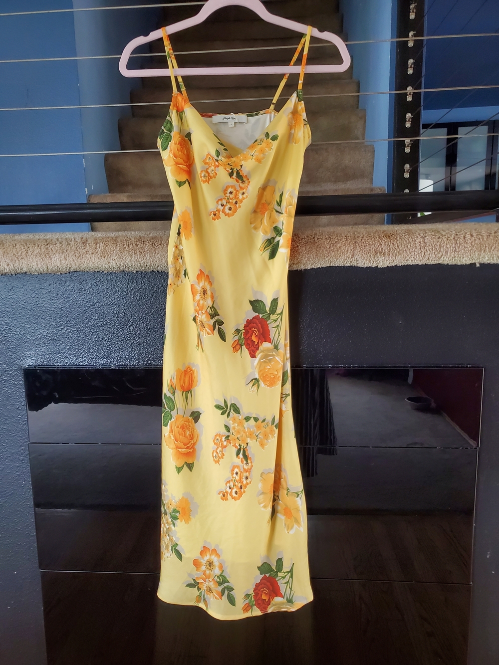 Yellow Floral Slip Maxi Dress with Spaghetti Straps — Women